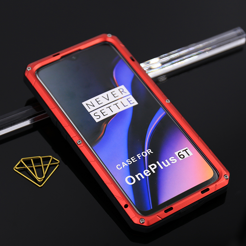iMatch Water Resistant Shockproof Dust/Dirt/Snow-Proof Aluminum Metal Military Heavy Duty Armor Protection Case Cover for OnePlus 6T