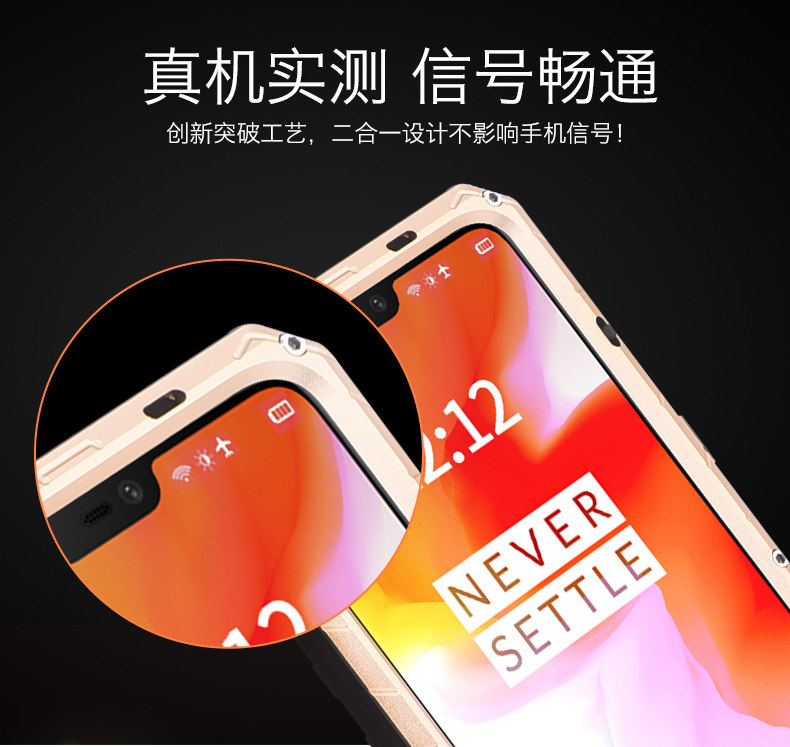 iMatch Water Resistant Shockproof Dust/Dirt/Snow-Proof Aluminum Metal Military Heavy Duty Armor Protection Case Cover for OnePlus 6