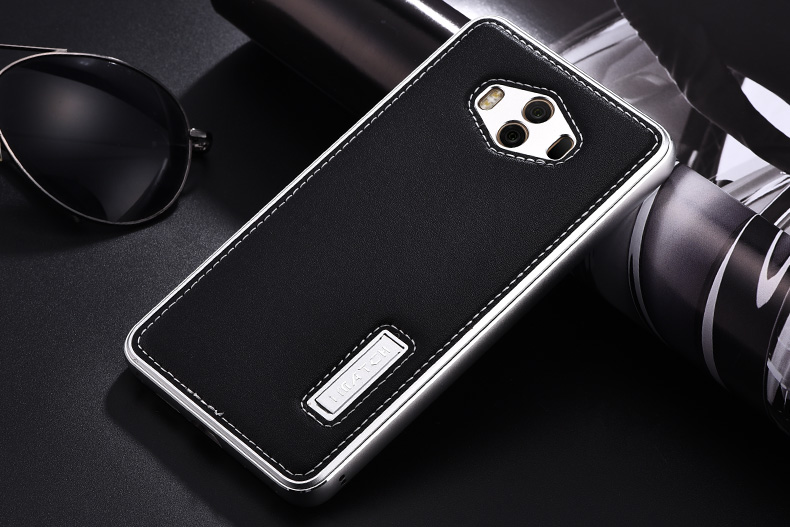 iMatch Luxury Aluminum Metal Bumper Premium Genuine Leather Back Cover Case for Huawei Mate 10