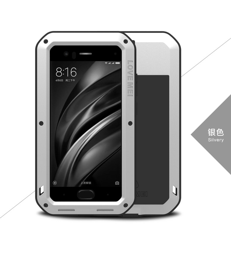 LOVE MEI Powerful Water Resistant Shockproof Dust/Dirt/Snow Proof Aluminum Metal Outdoor Gorilla Glass Heavy Duty Case Cover for Xiaomi Mi 6