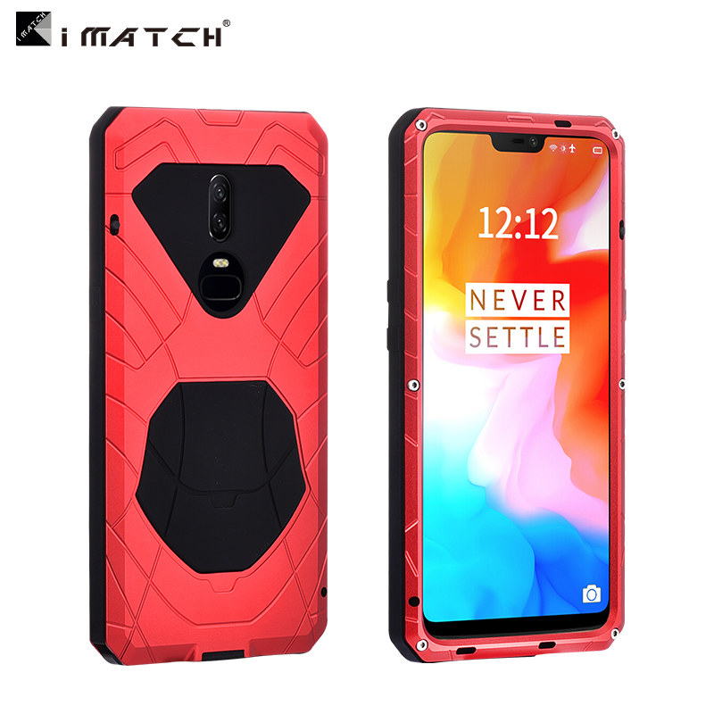 iMatch Water Resistant Shockproof Dust/Dirt/Snow-Proof Aluminum Metal Military Heavy Duty Armor Protection Case Cover for OnePlus 6