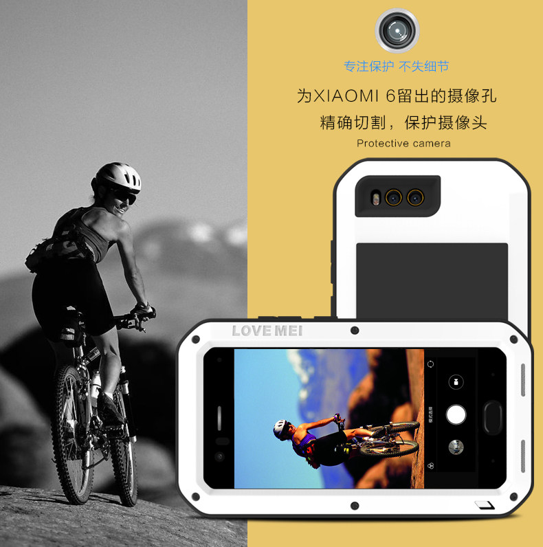 LOVE MEI Powerful Water Resistant Shockproof Dust/Dirt/Snow Proof Aluminum Metal Outdoor Gorilla Glass Heavy Duty Case Cover for Xiaomi Mi 6