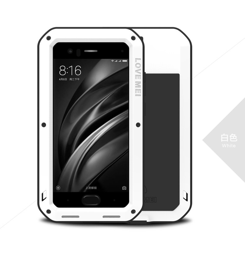 LOVE MEI Powerful Water Resistant Shockproof Dust/Dirt/Snow Proof Aluminum Metal Outdoor Gorilla Glass Heavy Duty Case Cover for Xiaomi Mi 6