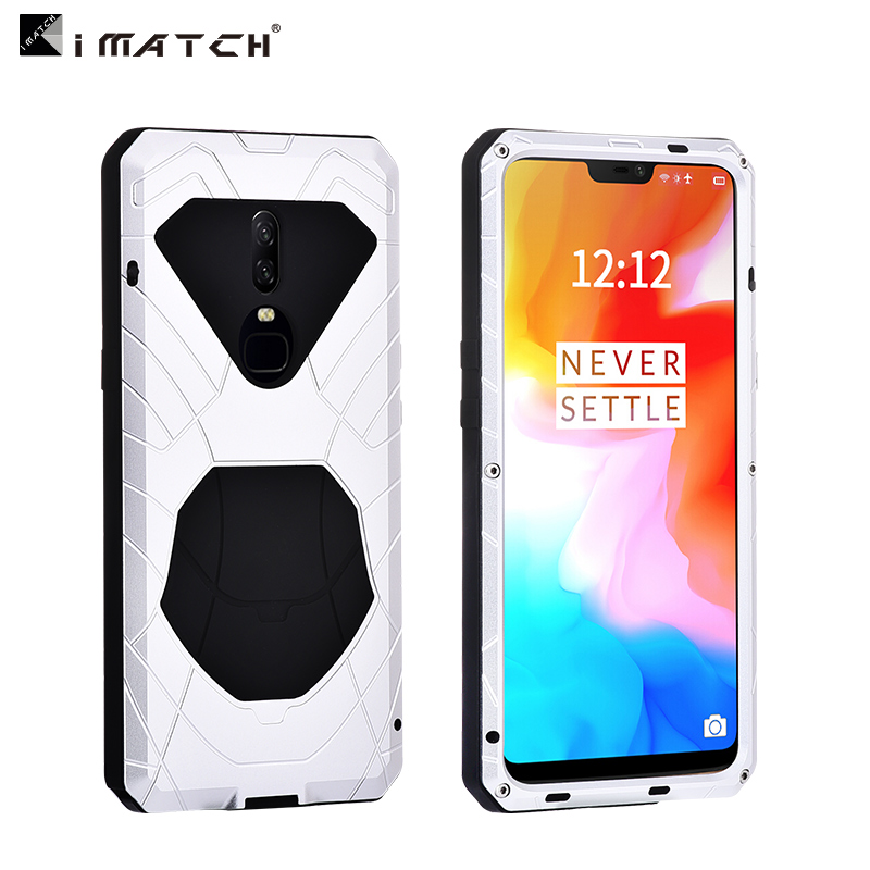 iMatch Water Resistant Shockproof Dust/Dirt/Snow-Proof Aluminum Metal Military Heavy Duty Armor Protection Case Cover for OnePlus 6