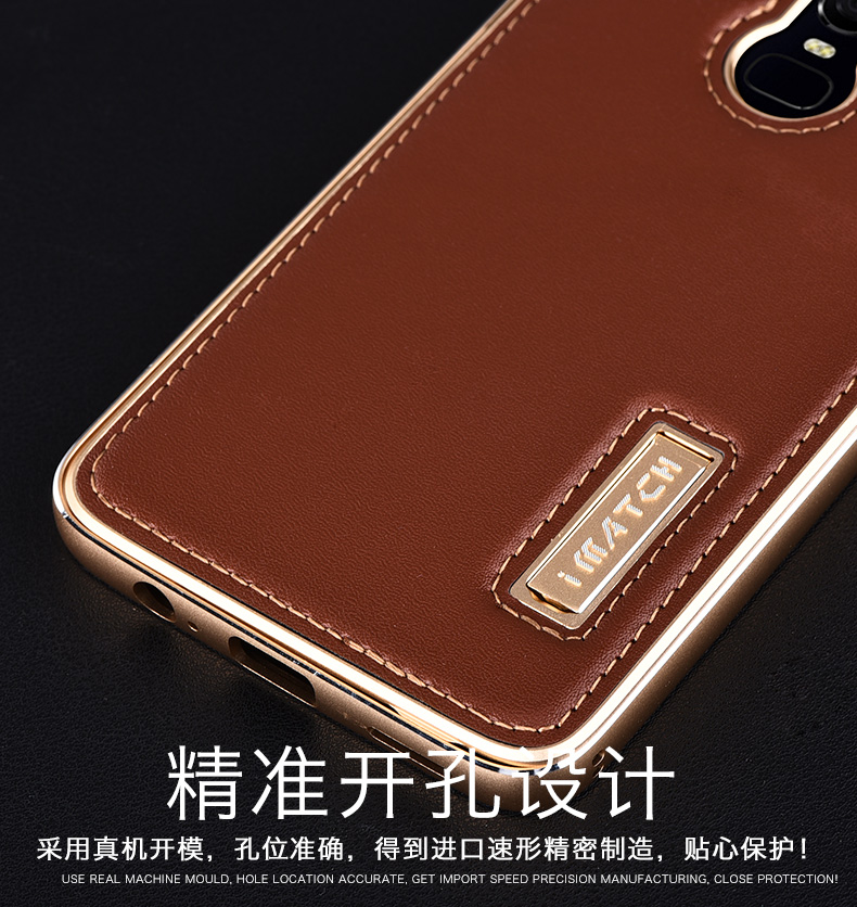 iMatch Luxury Aluminum Metal Bumper Premium Genuine Leather Back Cover Case for OnePlus 6