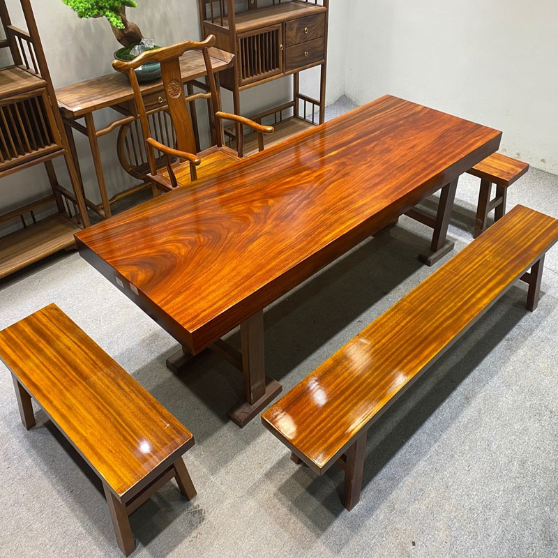 Log Okan solid wood large board tea table and chair combination tea table new Chinese boss table office conference table president table