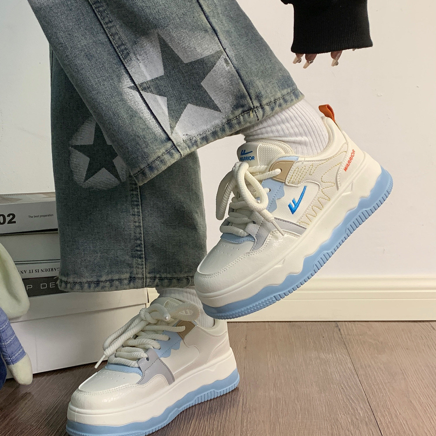 Back Force Smog Blue New Women Shoes Thick Bottom 100 Hitch Small White Shoes Women Casual Sports Net Red Overfire Board Shoes Ins Tide-Taobao