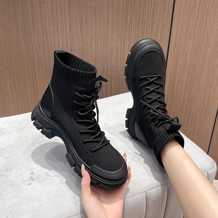 Knitted Elastic Short Boots for Women 2025 New Stylish Spring and Autumn Single Boots Fly-Knit Martin Boots Winter Fleece-Lined Slim Boots