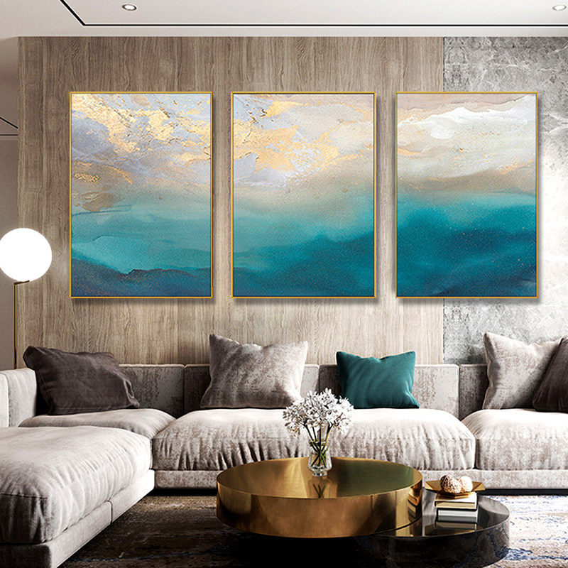 Hand-painted Abstract Oil Painting Drawing Room Minimalist Triplex Decoration Painting Golden Beauty Sky Eurostyle Genguan American Living-room Hanging Painting