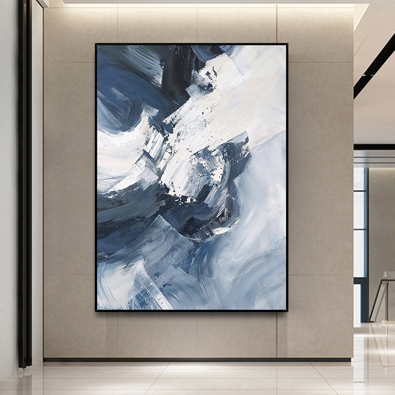 Hand-painted Abstract Oil Painting Black & White Snow Hills Xuanguan Decoration Painting Modern Brief Nordic Light Extravagant Living Room Background Wall Hanging Painting
