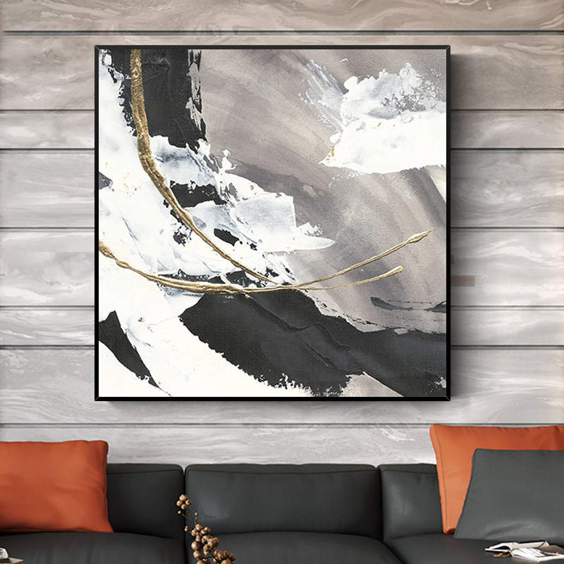 Hand-painted Oil Painting Black & White Wave Square Decoration Painting Modern Minimalist abstract Living room sofa Dining Hall Wall Backdrop Hung Painting