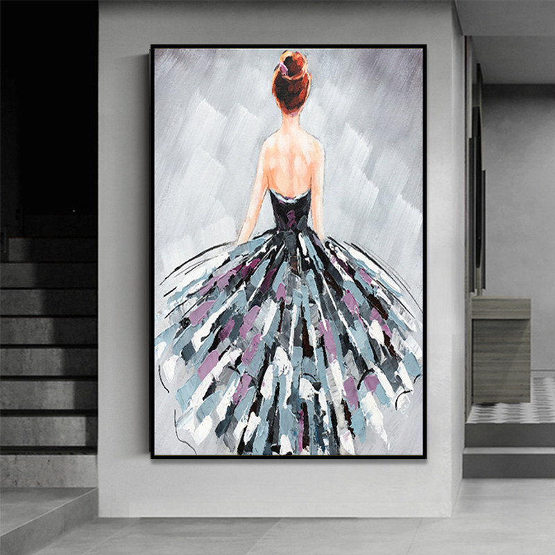 Hand Painted Oil Painting Modern Brief Abstract Figure of the Genguan Aisle Decoration Painting Nordic American Ballet Girl Hanging