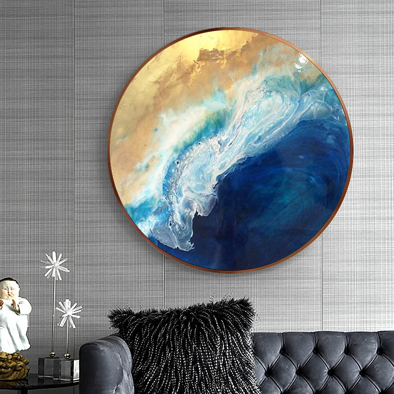 Pure hand-painted oil painting New Chinese style round Xuanguan corridor Aisle Decoration Painting Landscape scenic painting Living room light and luxurious painting