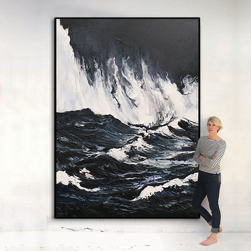Hand painted oil painting Waves Scenery Decoration Painting Modern Minimalist Abstract Art Genguan Gangway Background Wall Living-room Hanging Painting