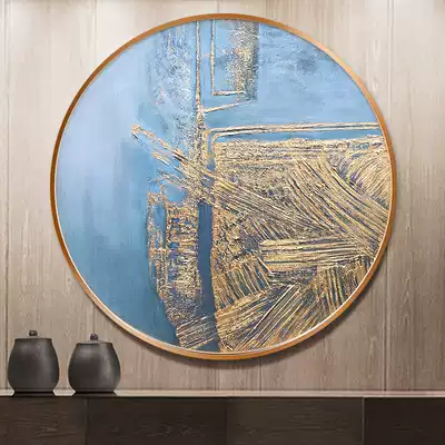 Hand-painted oil painting modern simple porch feng shui hanging painting abstract black and white gold New Chinese round living room decorative painting