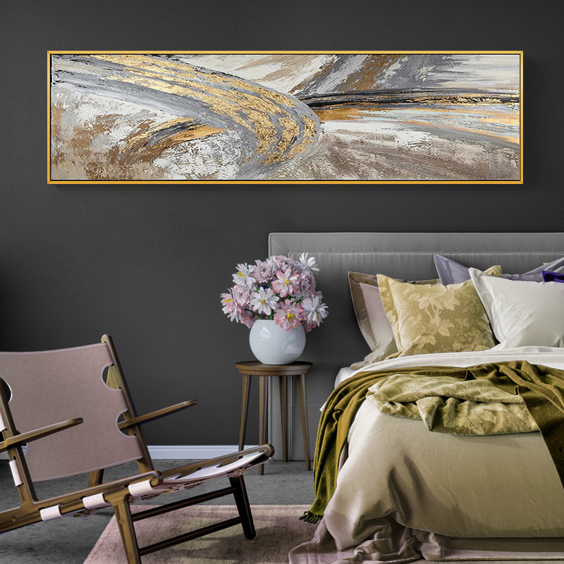 Pure Hand Painted oil painting Modern minimalist American light extravaganza Painted Gold Gray Abstract Color Living-room Bedroom Decoration Painting