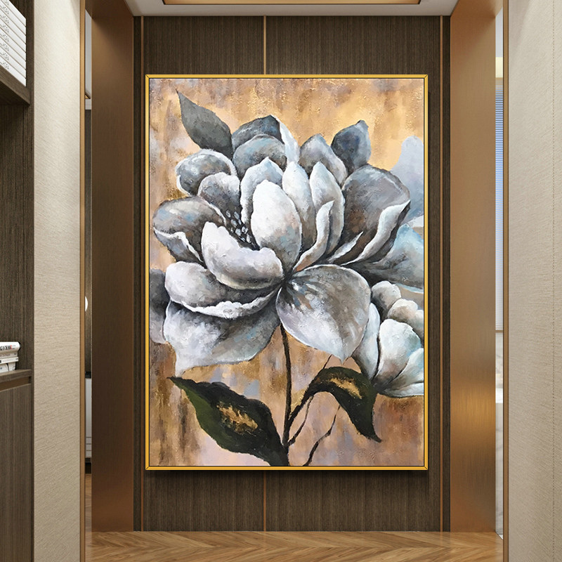 Hand painted oil painting ancient bronze color flower Xuanguan Decorative Painting Light Extravagant Nordic Peony Flowers Living Room Sofa Background Wall Hanging Painting