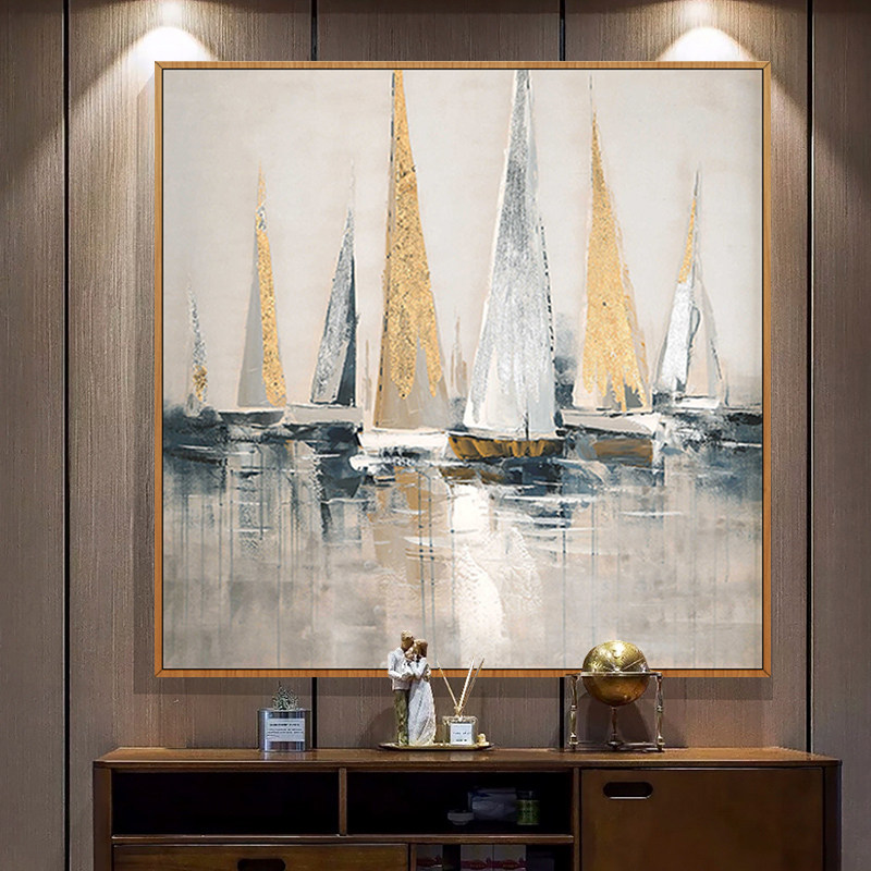 Hand painted oil painting Yangfan Sail Xuan Guan Guan Aisle Decoration Painting Modern Brief About Abstract Gold Leaf Dining Hall Background Wall Hanging Painting