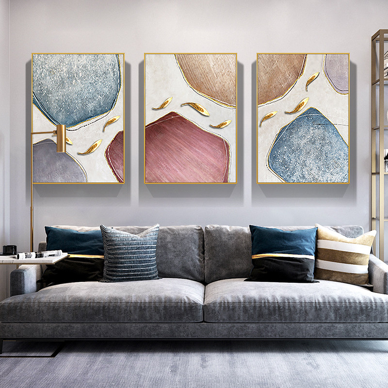 Hand painted oil painting light and luxurious nine fish picture living room sofa decoration painting modern simplicity for more than a year with light and luxurious triptych