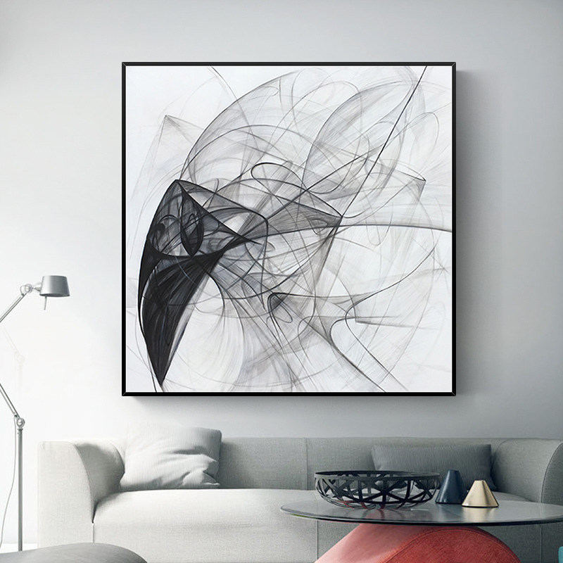 Hand painted oil painting Modern minimalist minimalist minimalist black and white art line hanging painting interwoven track Living room dining room Decorative Painting