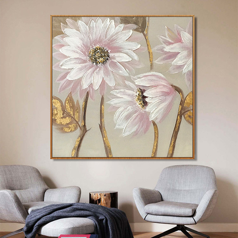 Hand-painted Oil Painting Pink Floral Drawing Room Sofa Decoration Painting Brief American Light Extravaganza BACKGROUND WALL HANGING PAINTING ON THE BACKGROUND WALL