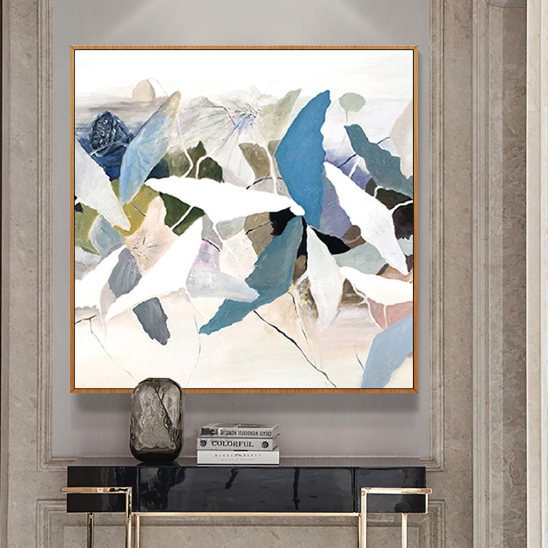 Nordic Modern Minimalist Abstract Pure Hand Painting Oil Painting Concept Lotus Fragrance Entrance Pass Hotel Hallway Decorative Paintings