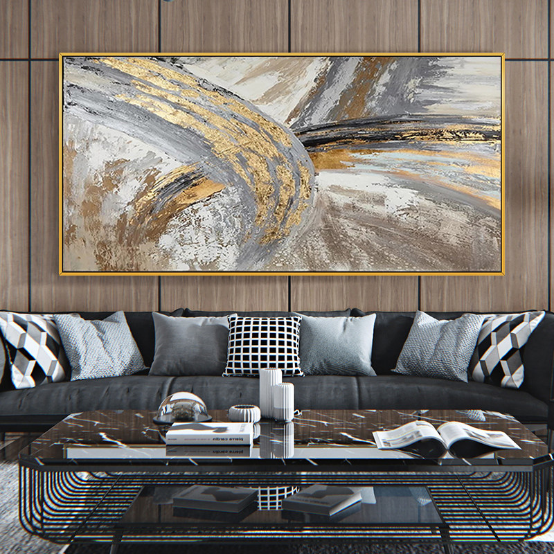 Pure hand-painted oil painting modern minimalist light luxury American hanging painting golden abstract three-dimensional knife painting living room sofa decoration painting