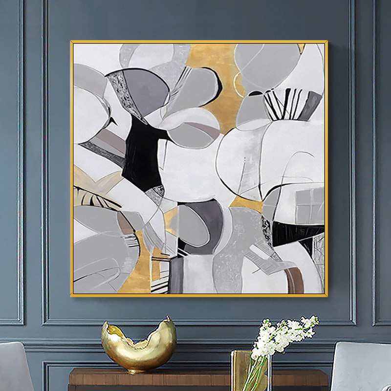 Hand painted oil painting Modern succor Xuanguan decoration painting Nordic American light luxury hanging paintings abstract gold geometric figures