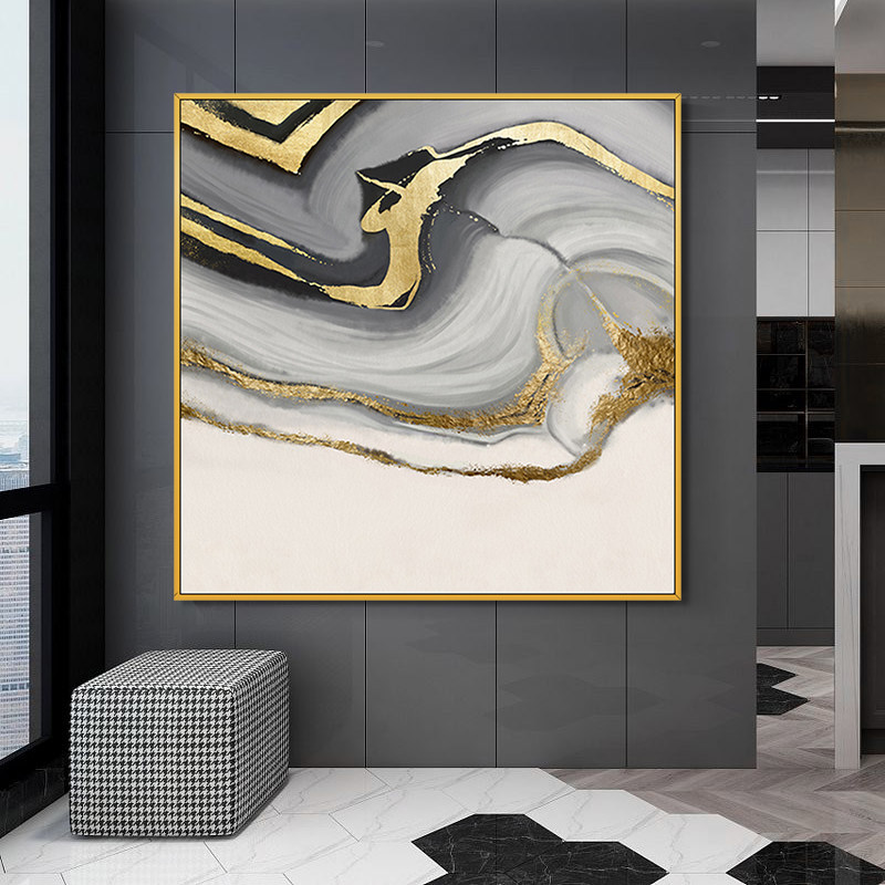 Hand Painted Oil Painting Modern Simplicity Abstract Golden Art Gold Leaf Decoration Painting Genguan Aisle Living Room Light Lavish Hang Painting