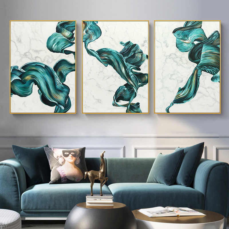 Hand painted oil painting living room triple decoration painting abstract color Northern European style sample room masonry hanging painting life