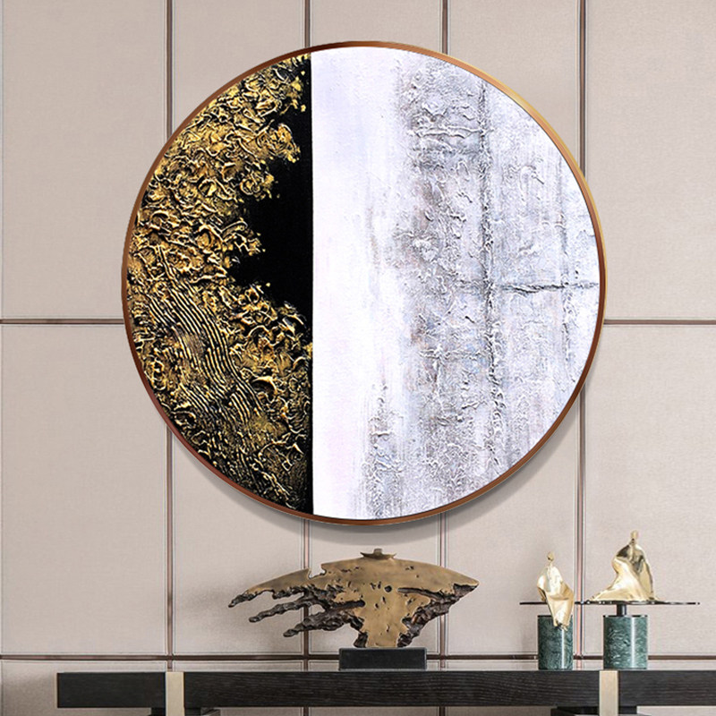 Hand-painted Abstract Oil Painting New Chinese Style Brief Golden Black & White Art Scenery Living Room Entrance to the family Xuanguan Decorative Painting Fresco