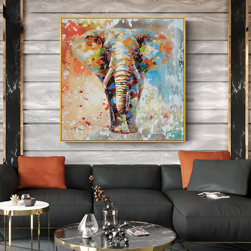 Modern minimal mask decoration painting pure hand painting inward aisle corridor hanging elephant murals square