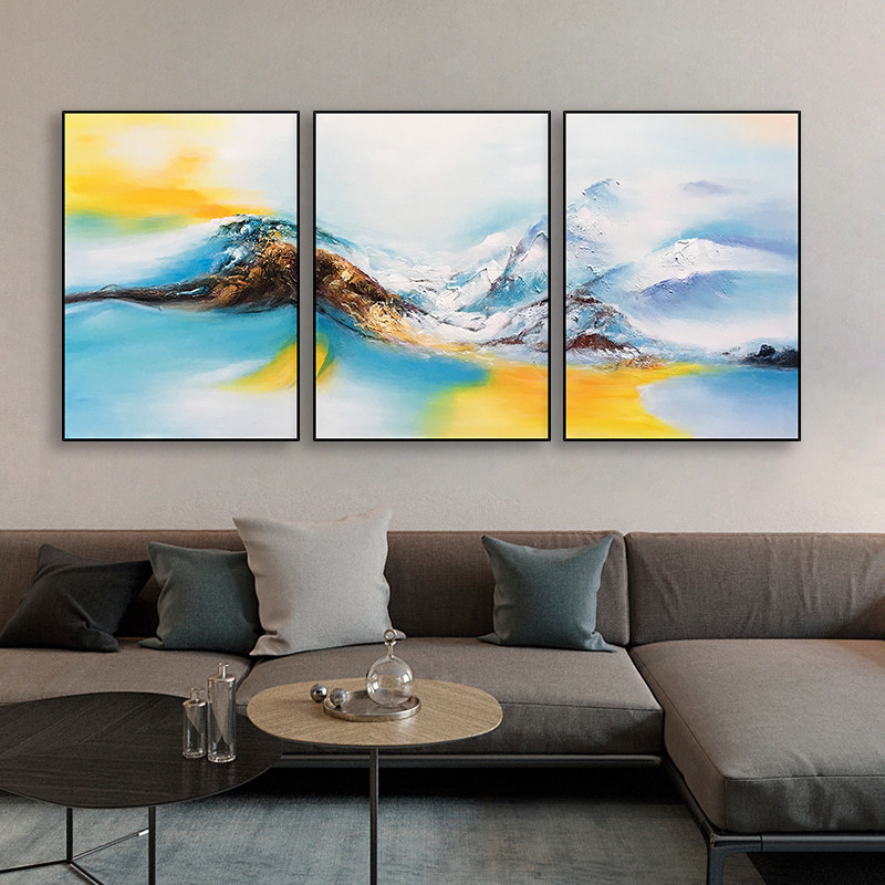 Hand Painted Oil Painting Modern Minimalist Abstract Landscape Decoration Painting Living-room Sofa Background Wall Scenery New Chinese Triptych
