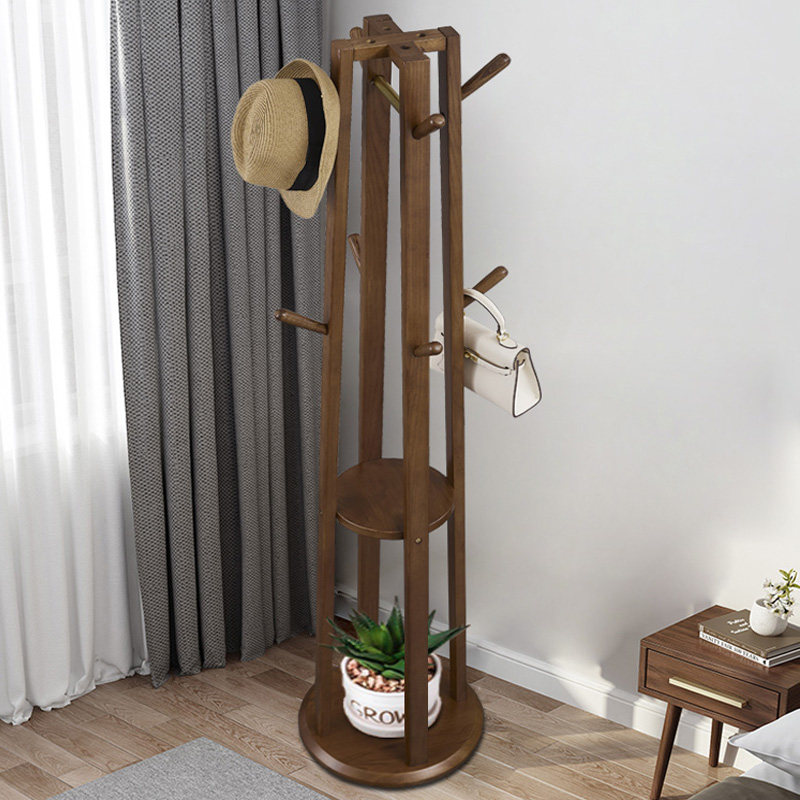 Hanging hanger ground floor bedroom solid wood Clothes hat rack Multi-functional brass clothes rack rack living room Home Chinese style