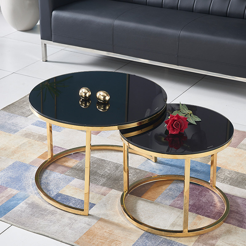 Nordic light luxury round table small apartment simple round living room marble home glass small table coffee table combination
