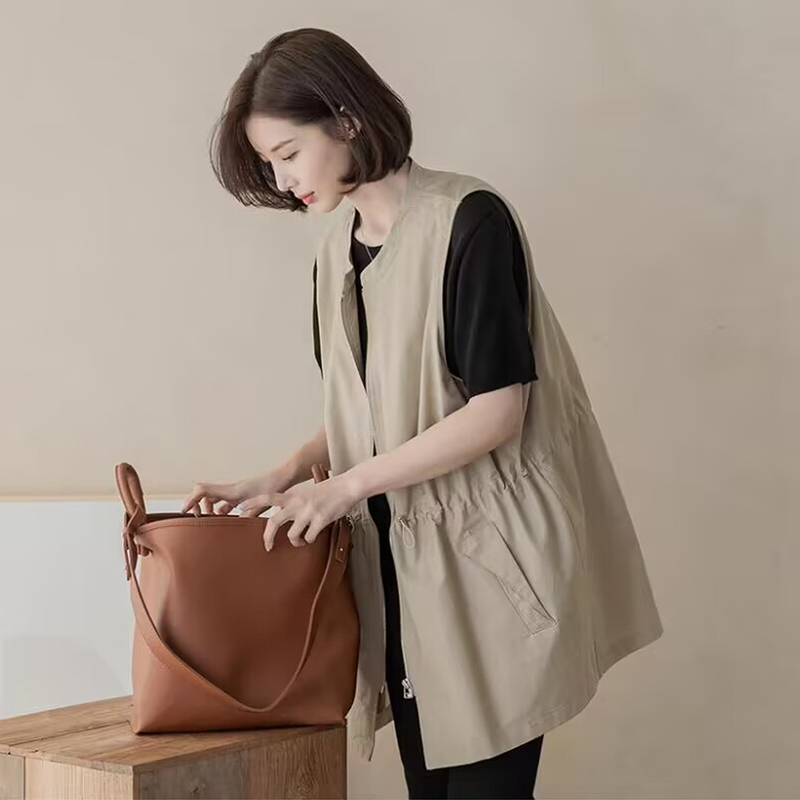 Casual Drawstring Trench Coat Vest Jacket for Women, Autumn 2026 New Style, Large Size, Loose, Mid-Length, Outerwear Vest Top Casual Drawstring Trench Coat Vest Jacket for Women, Autumn 2026 New Style, Large Size, Loose, Mid-Length, Outerwear Vest Top
