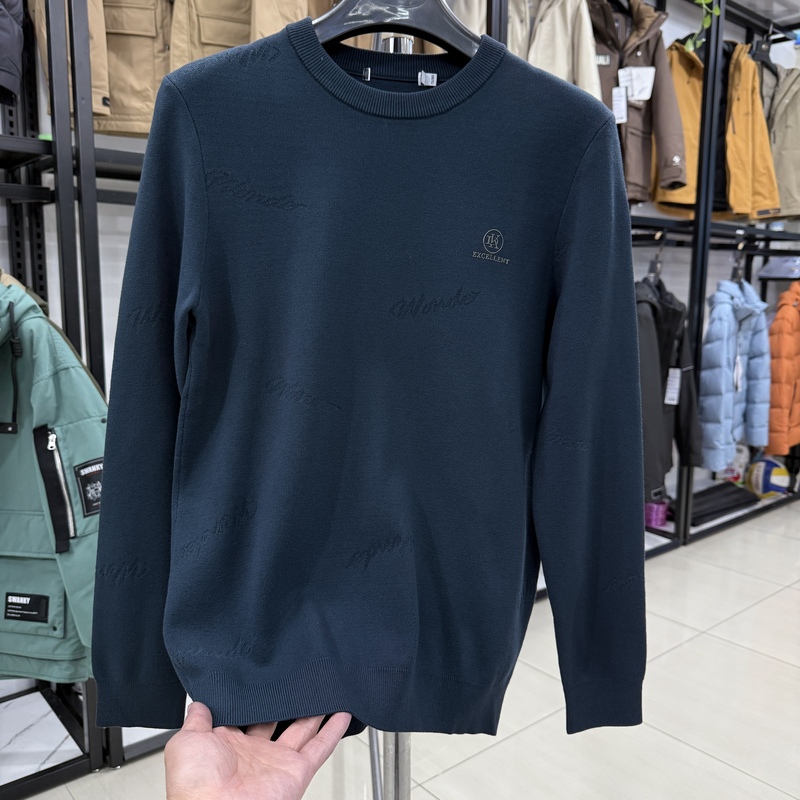 【H Brand】Letter Jacquard Soft and Comfortable Brand Clearance Cut-Label Autumn/Winter Men's Crew Neck Sweater Knitwear