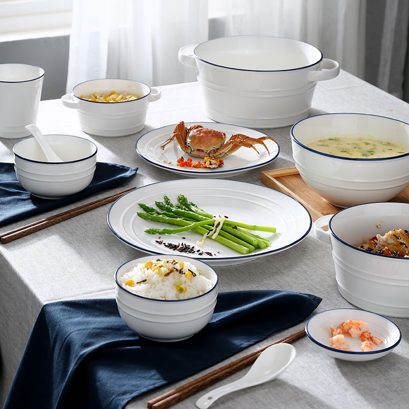 Ceramic Bowls CREATIVE RICE BOWLS DISH TRAY SUIT CHINESE HOME BIG NUMBER SOUP BOWL BRIEF ABOUT DOUBLE EAR FRUIT SALAD BOWL