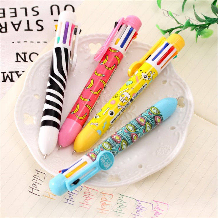 Small frescoed ball pen Multi-color adorable colorful 8 color Multi-functional black red atom oil refill Student with stationery