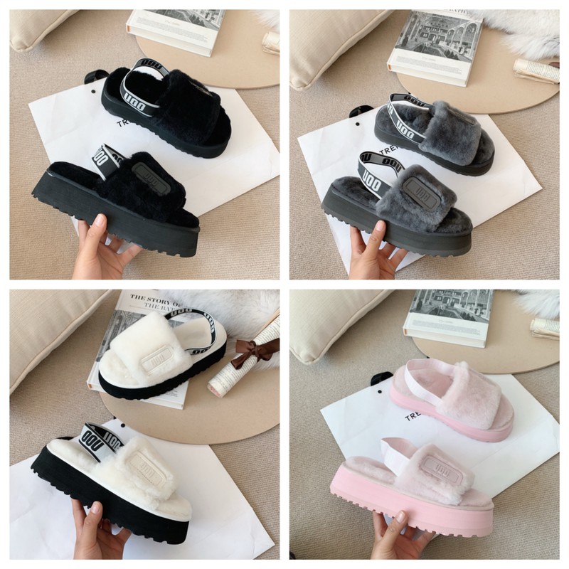 Henan Sangpo 2026 New Style Platform Thick-Soled Elastic Strap Furry Sandals for Outdoor Wear, Spring and Autumn Women's Wool Slippers