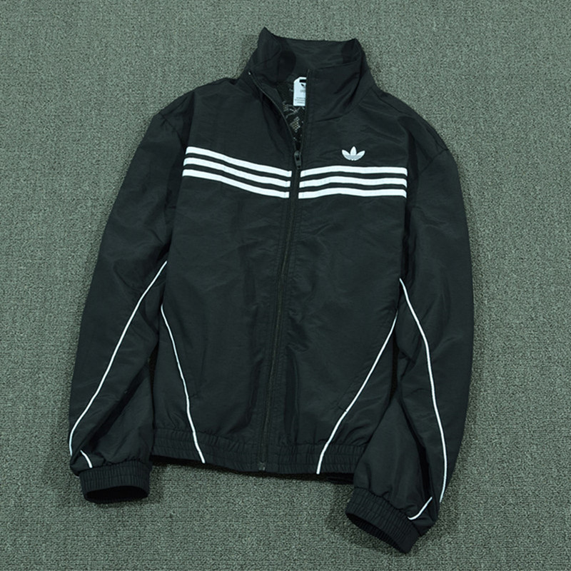 Adidas Men's Jacket Spring and Autumn Clover Jacket Stand Collar Classic Embroidery Loose Casual Sports Windbreaker