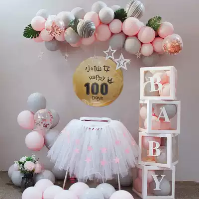 Baby one year old girl Net Red birthday decoration scene layout background wall one year old children creative poster customization