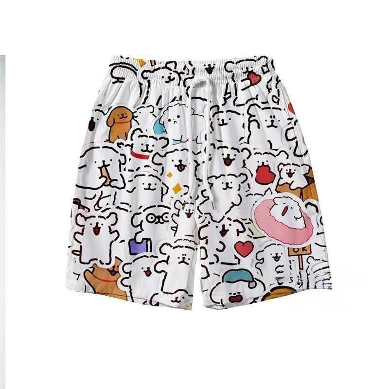 Cute Maltese Puppy Line Art Shorts, Loose-Fitting Unisex Couple Wear, Boyfriend Five-Point Shorts with Trendy Print Cute Maltese Puppy Line Art Shorts, Loose-Fitting Unisex Couple Wear, Boyfriend Five-Point Shorts with Trendy Print
