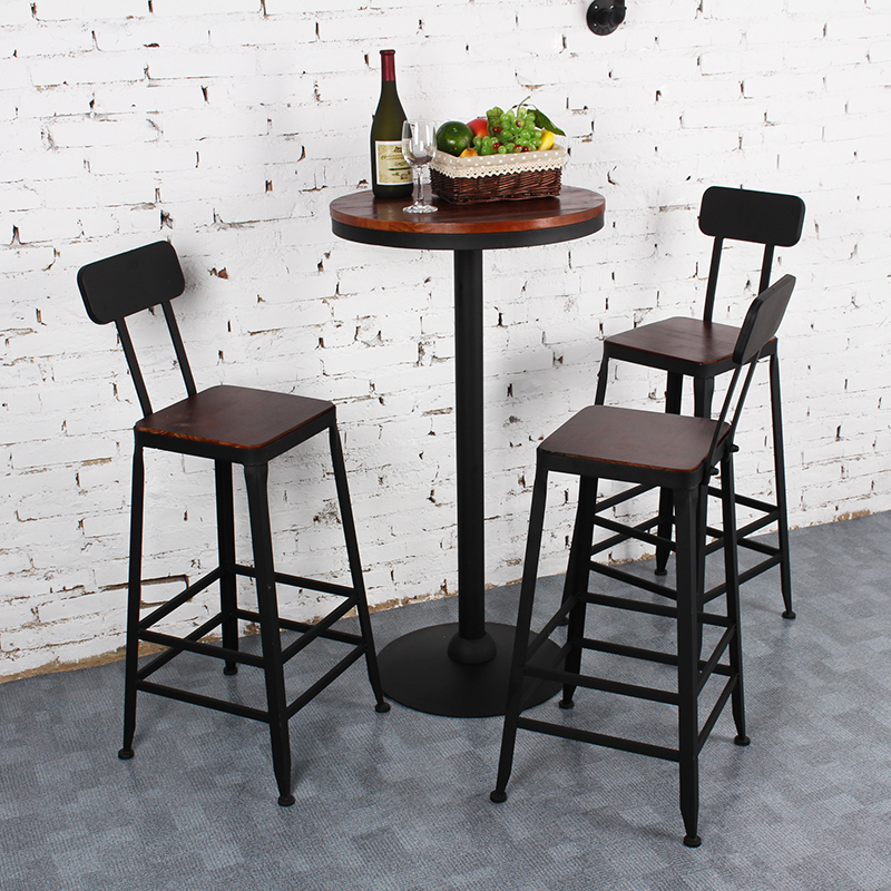 Wrought iron bar chair Bar stool Bar chair Simple small round square table Household front desk solid wood table and chair set combination