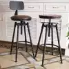 Bar chair Bar chair Rotary lift chair Solid wood high stool Wrought iron backrest Household bar stool Modern and simple