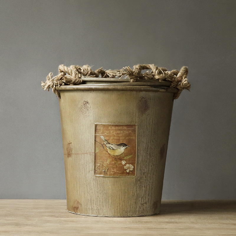 Carle American Retro Made Old Decoration Props Iron Art Hemp Rope Double Ear Bucket Containing Basket Storage Basket Four Sets