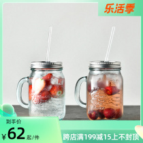 Caragle Spain imports eco-friendly thickened glass water cup juice drink straw cup with handle Mason cup