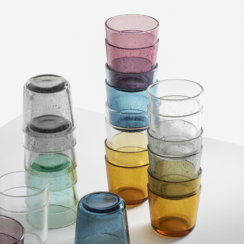 Caragle Imports Italy Ichendorf Colour Bubbles Artisanal Glass Water Cup Juice Drink Cup Multicolored