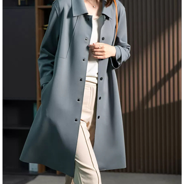 Haze Blue Trench Coat for Women 2026 Spring and Autumn New Korean Style Elegant British Style Petite Drape Coat