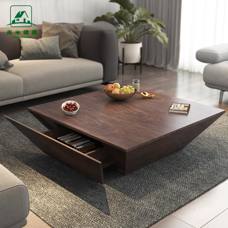 Modern minimalist coffee table modern minimalist creative shape special-shaped black oak grain personality square living room furniture